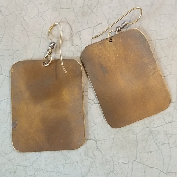 VTG.COPPER RECTANGULAR EARRINGS.VERTIGRIS.14K WIRE - Picture 2 of 2